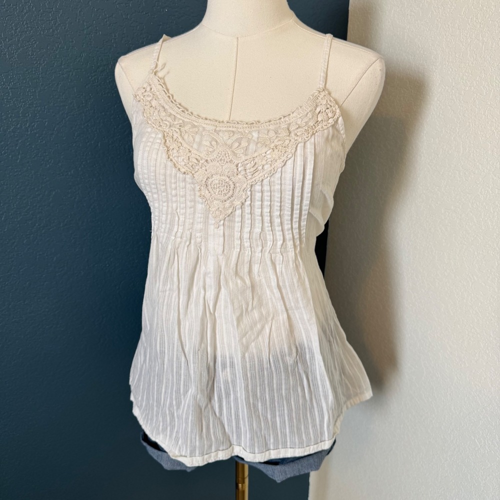 Vintage Boho Cottagecore Mudd Y2K Crochet Lace Tank Top Large White